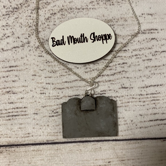 *The Cemeterrarium Here Lyes Mary Higginson Handmade Tombstone Necklace - Picture 3 of 5